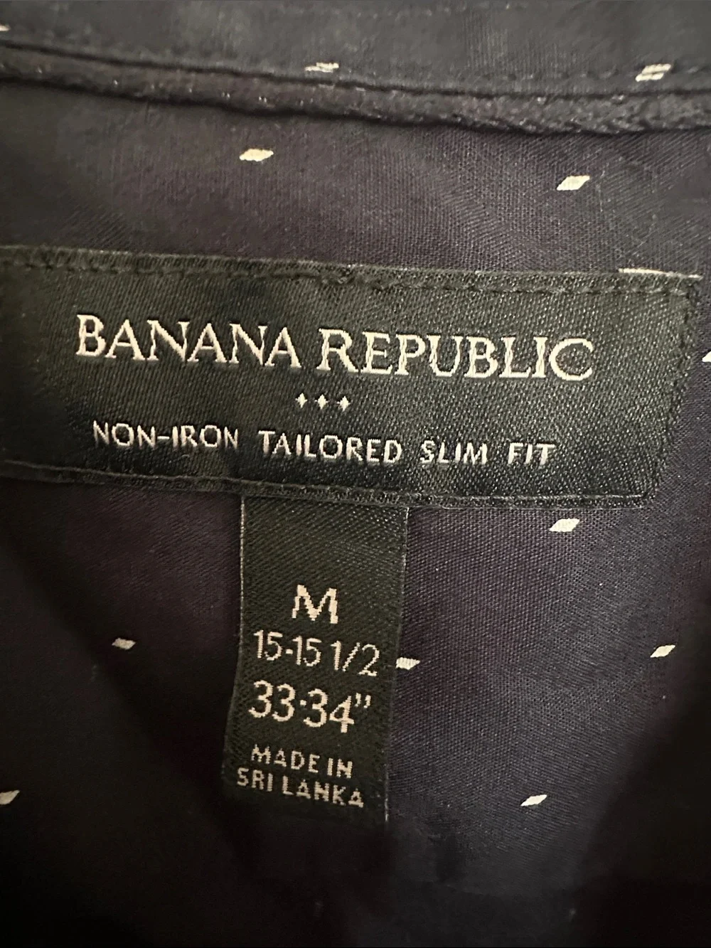 Banana Republic Navy Button-Down Shirt with White Micro Dots- 100% cotton Medium